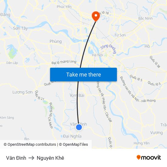 Vân Đình to Nguyên Khê map