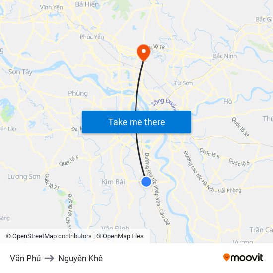 Văn Phú to Nguyên Khê map