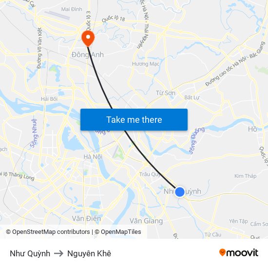 Như Quỳnh to Nguyên Khê map