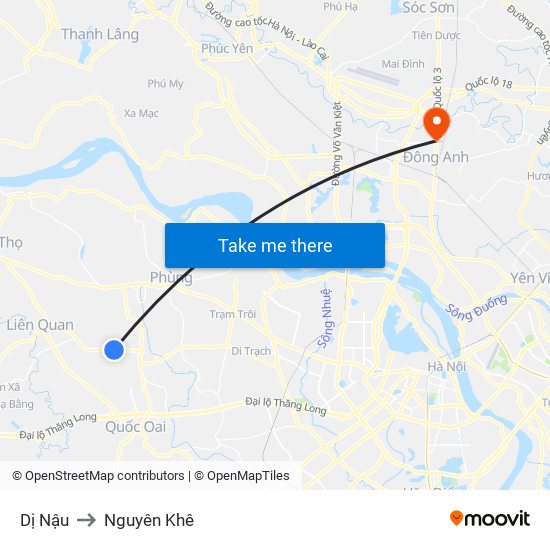 Dị Nậu to Nguyên Khê map