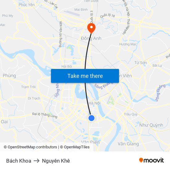 Bách Khoa to Nguyên Khê map