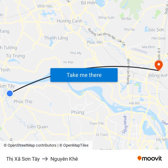 Thị Xã Sơn Tây to Nguyên Khê map