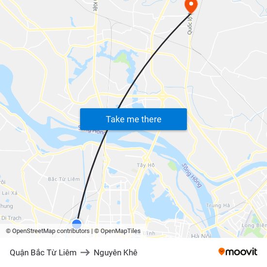 Quận Bắc Từ Liêm to Nguyên Khê map