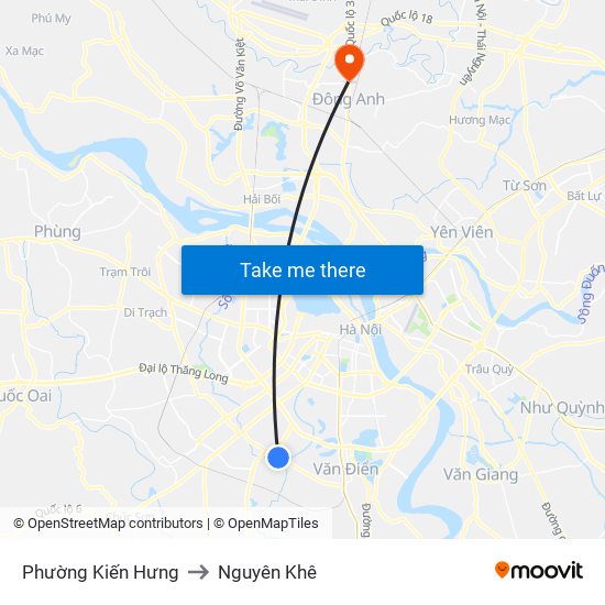 Phường Kiến Hưng to Nguyên Khê map