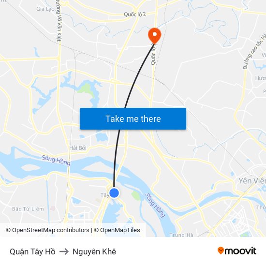 Quận Tây Hồ to Nguyên Khê map