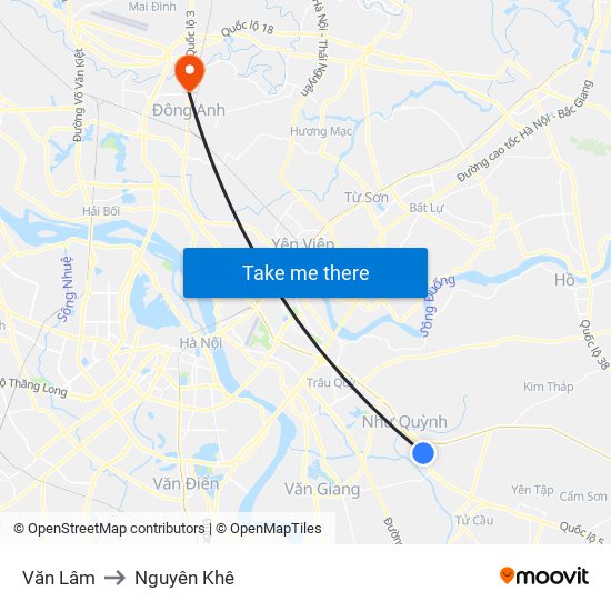 Văn Lâm to Nguyên Khê map