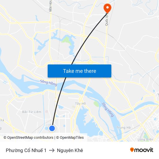 Phường Cổ Nhuế 1 to Nguyên Khê map