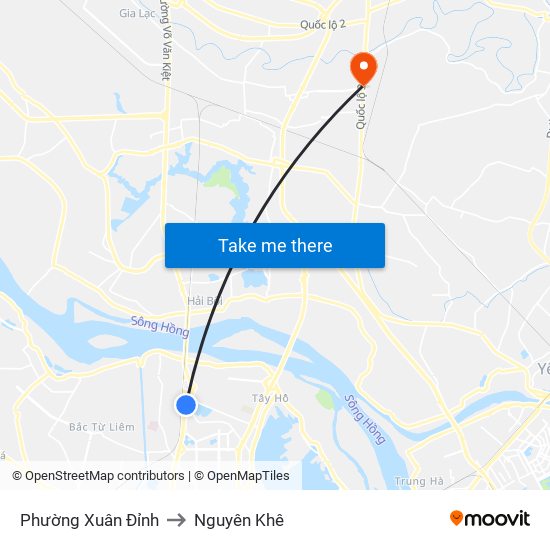 Phường Xuân Đỉnh to Nguyên Khê map