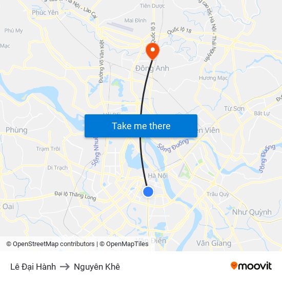 Lê Đại Hành to Nguyên Khê map