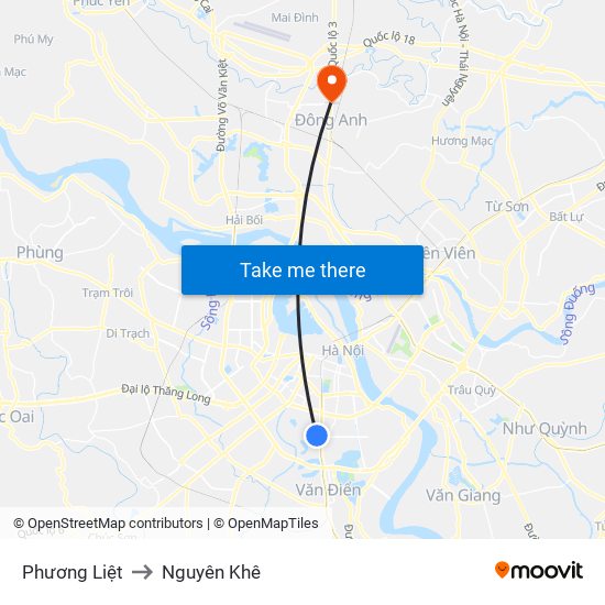 Phương Liệt to Nguyên Khê map