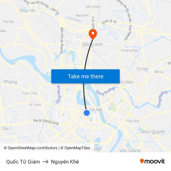 Quốc Tử Giám to Nguyên Khê map