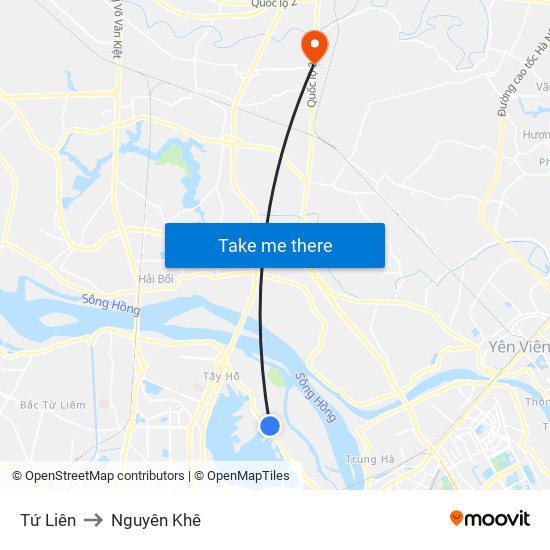 Tứ Liên to Nguyên Khê map