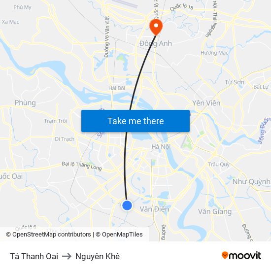 Tả Thanh Oai to Nguyên Khê map