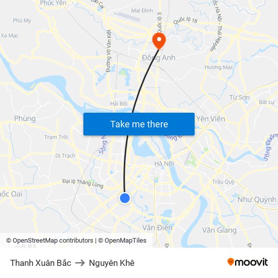 Thanh Xuân Bắc to Nguyên Khê map