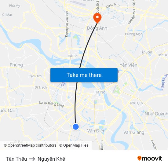 Tân Triều to Nguyên Khê map