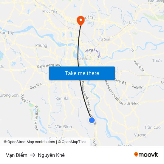 Vạn Điểm to Nguyên Khê map