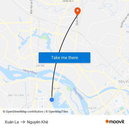 Xuân La to Nguyên Khê map