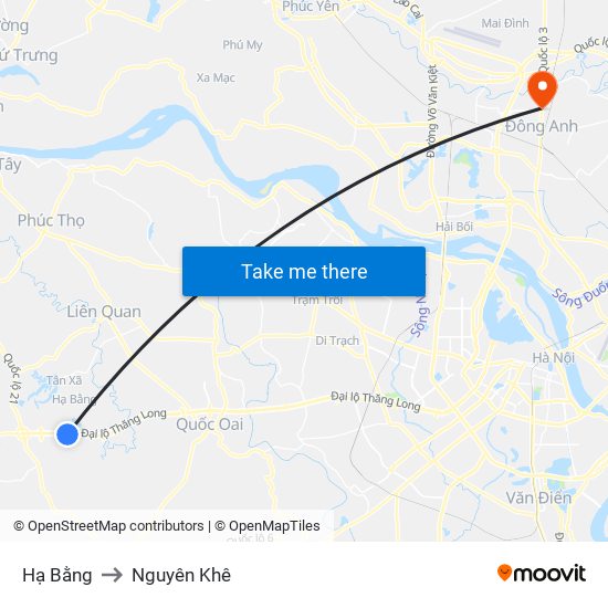 Hạ Bằng to Nguyên Khê map