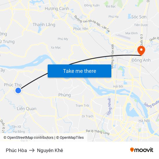 Phúc Hòa to Nguyên Khê map