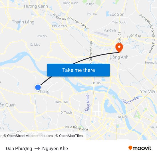 Đan Phượng to Nguyên Khê map