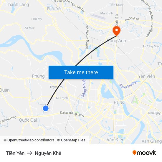 Tiền Yên to Nguyên Khê map