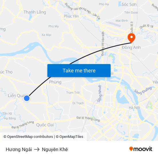 Hương Ngải to Nguyên Khê map