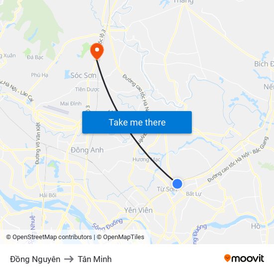 Đồng Nguyên to Tân Minh map