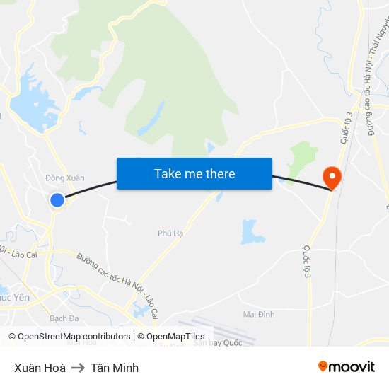 Xuân Hoà to Tân Minh map