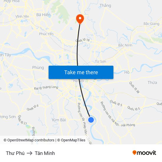 Thư Phú to Tân Minh map