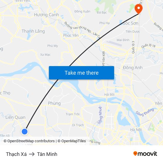 Thạch Xá to Tân Minh map