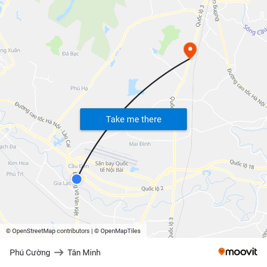Phú Cường to Tân Minh map