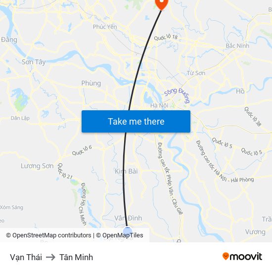 Vạn Thái to Tân Minh map