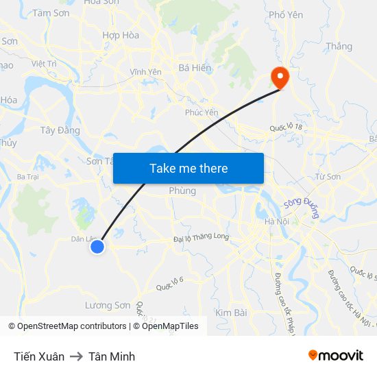 Tiến Xuân to Tân Minh map