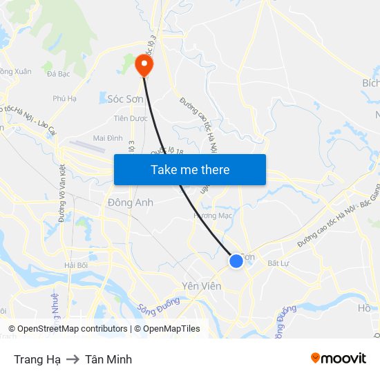 Trang Hạ to Tân Minh map