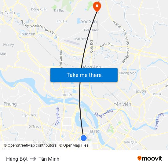 Hàng Bột to Tân Minh map
