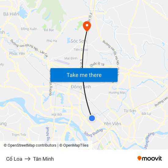 Cổ Loa to Tân Minh map