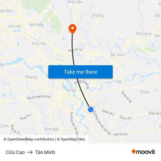 Cửu Cao to Tân Minh map