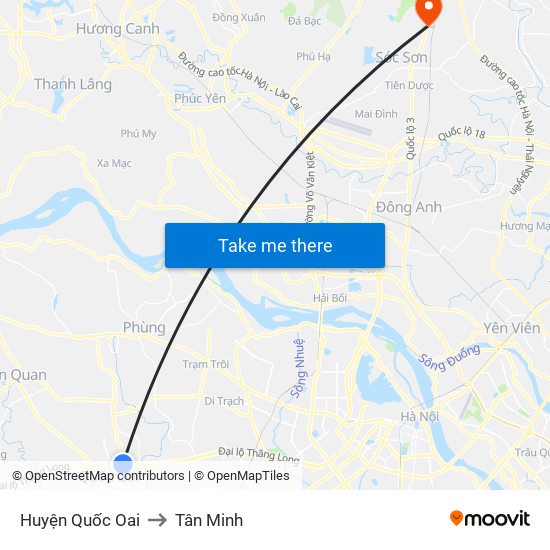 Huyện Quốc Oai to Tân Minh map