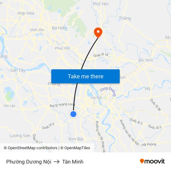 Phường Dương Nội to Tân Minh map