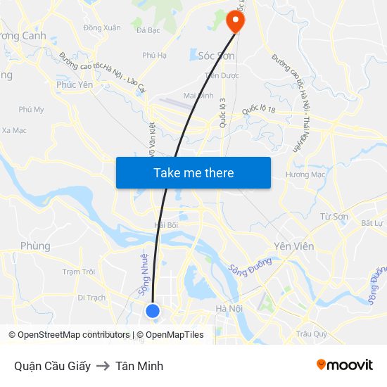 Quận Cầu Giấy to Tân Minh map