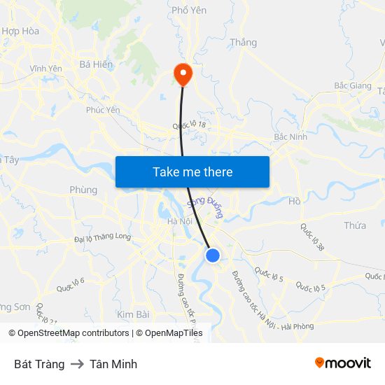 Bát Tràng to Tân Minh map