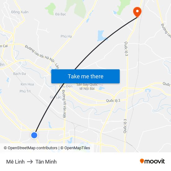 Mê Linh to Tân Minh map