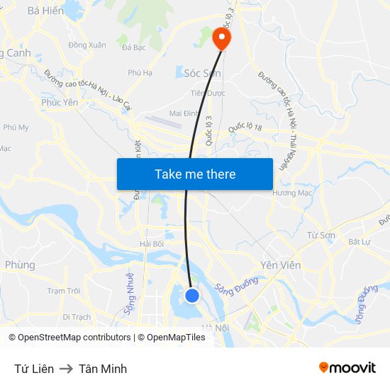 Tứ Liên to Tân Minh map