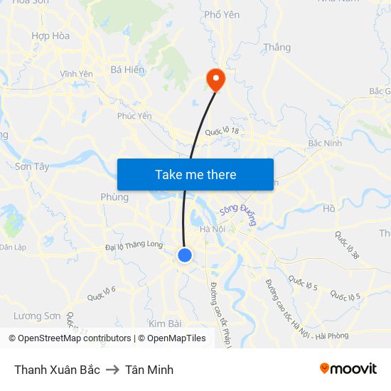 Thanh Xuân Bắc to Tân Minh map