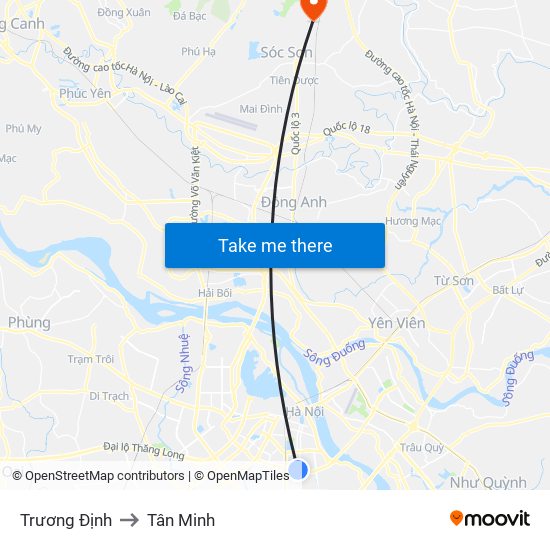 Trương Định to Tân Minh map