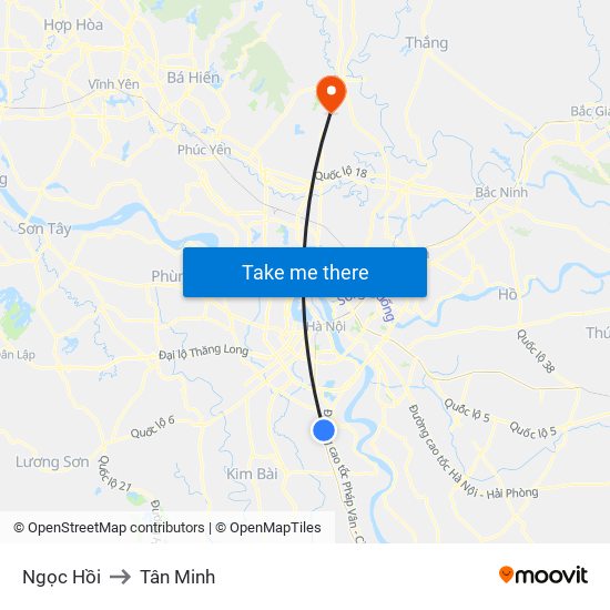 Ngọc Hồi to Tân Minh map