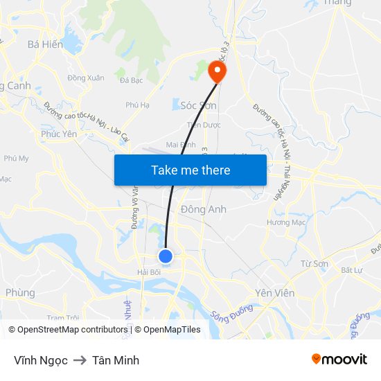 Vĩnh Ngọc to Tân Minh map