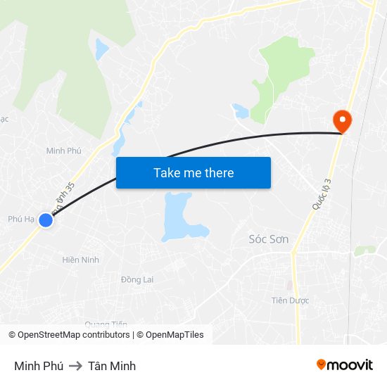 Minh Phú to Tân Minh map