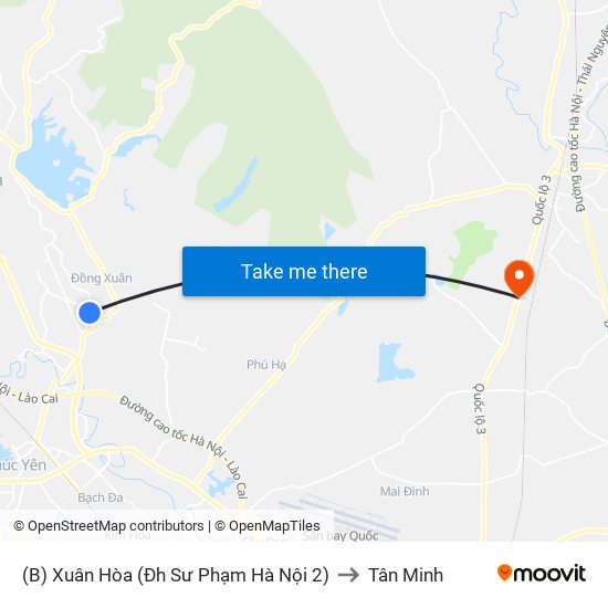 (B) Xuân Hòa (Đh Sư Phạm Hà Nội 2) to Tân Minh map