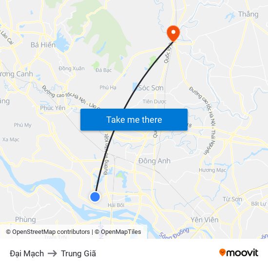 Đại Mạch to Trung Giã map